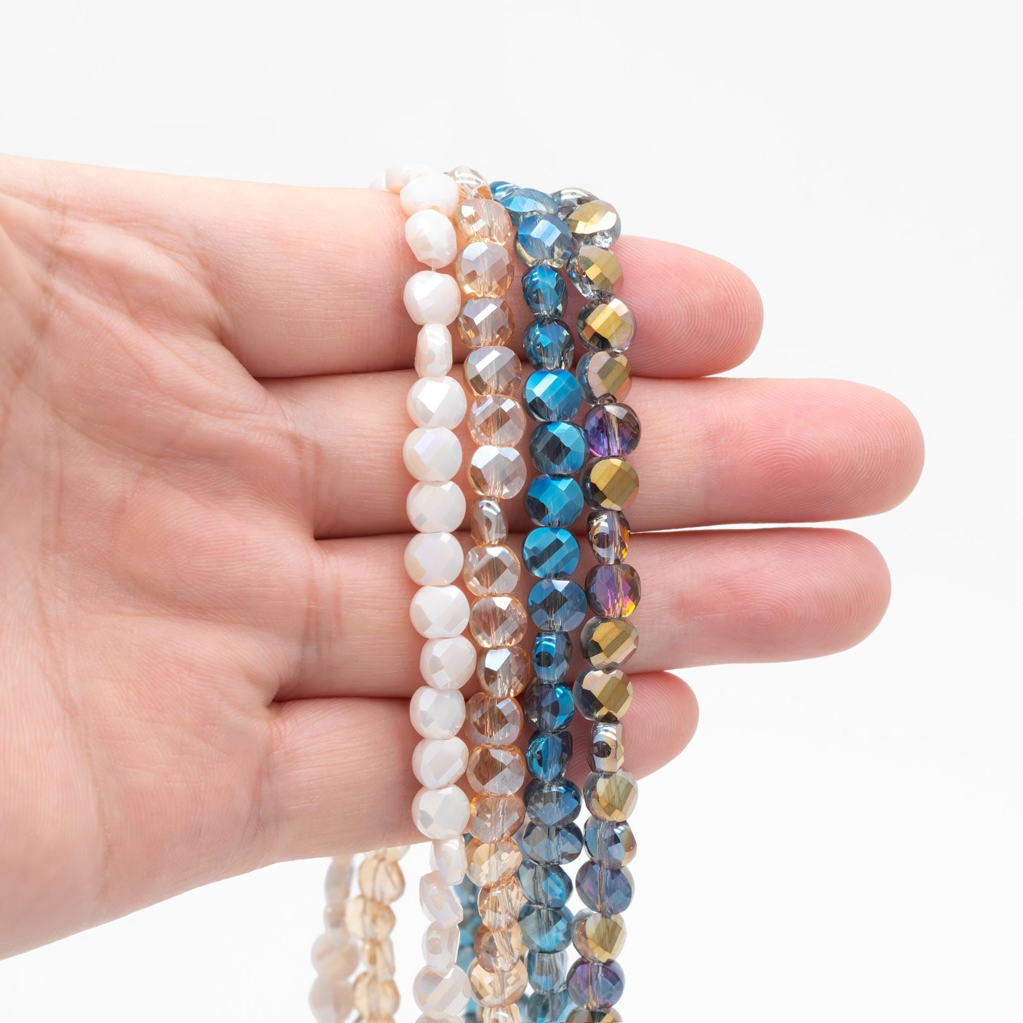 95pcs Faceted Coin Glass Beads, Crystal Round Button Beads 6mm, (TS-98)